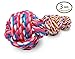 3 Durable Dog Toys Balls with Tough Chewing Knot of Cotton for Teeth Cleaning - Best for Puppies and Small to Medium Dogs/Pets - Colors will vary