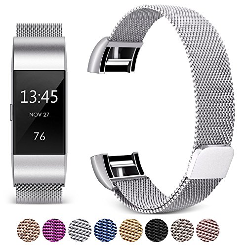 [Updated Solid Version] For Fitbit Charge 2 Magnetic Bands, Hotodeal Band Milanese Loop Stainless Steel Metal Replacement Bracelet Strap, Wristbands Accessories for Women Men