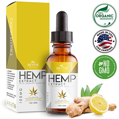 Organic Hemp Oil for Pain-Relief - 100MG, Ginger Lemon Flavored, Helps Reduce Stress & Anxiety, Blended with Organic Hemp Seed Oil for Optimal Absorption, Lab Tested, Rich in Omega 3, 6 & 9, 1oz