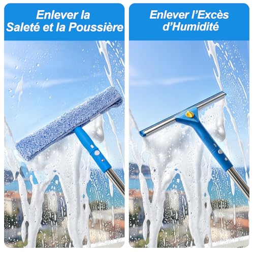 Window Cleaning Kit, 3.25 m Telescopic Window Washer Including 12L Bucket, Professional Window Cleaning with Silicone Squeegee, Microfibre Brush and Holder for Home and Commercial Use