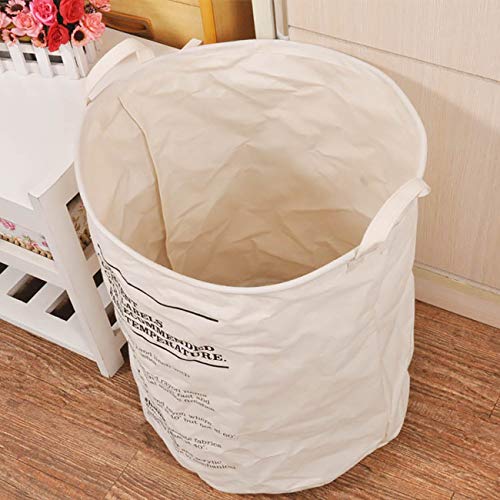 Uheng Dia 16" X H 20" Large Laundry Basket Bag, Cotton Linen Waterproof Collapsible Washing Storage Dirty Clothes Hamper Bag Foldable Bin Organizer with Handles for Toy