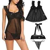 ADOME Women Lace Lingerie Strap Chemise Halter Babydoll V Neck Nightwear Outfits