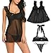 ADOME Women Lace Lingerie Strap Chemise Halter Babydoll V Neck Nightwear Outfits