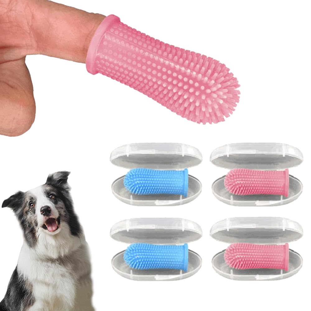4PCS Dog Toothbrushs Silicone Finger Toothbrush 360° Pets Teeth Cleaning Toothbrush with Storage Case for Cats Dog Small Pets Dental Care