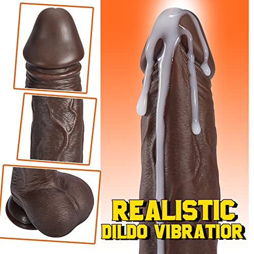 Thrusting Dildo Vibrator Sex Toy with 5 Powerful Telescopic Speeds &10 Vibrations, Black Realistic Vibrating Dildo for G-Spot Anal Stimulation, Thick Vibrating Dildo for Woman Masturbation Adult Toy