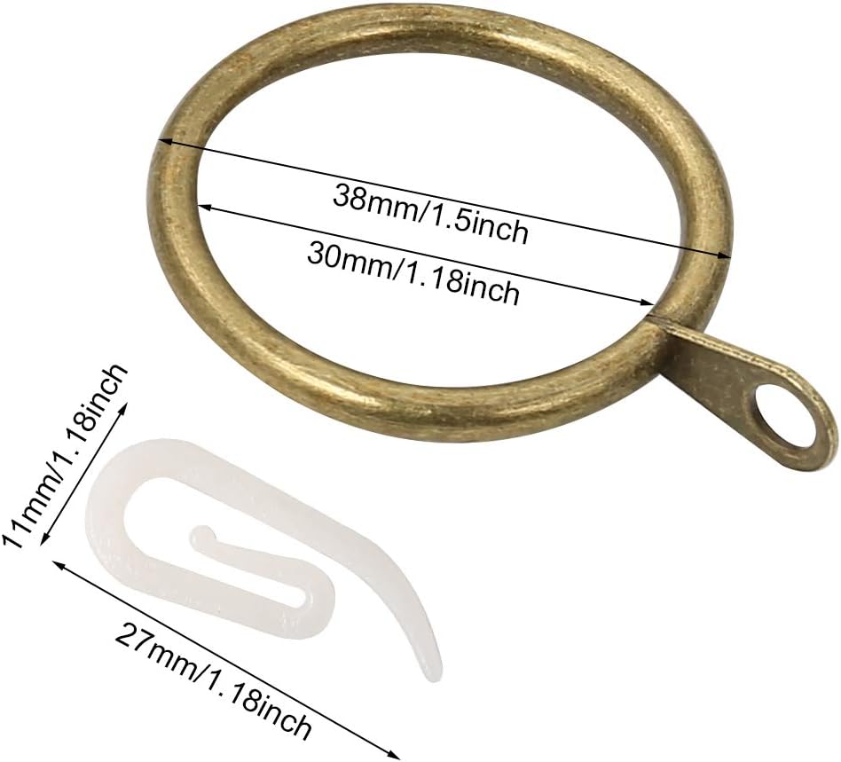 tonyg-p 20 Pack Metal Curtain Rings with Plastic Curtain Hooks, 30mm Internal Diameter Curtain Drapery Pole Rod Rings (Brass) - Image 3