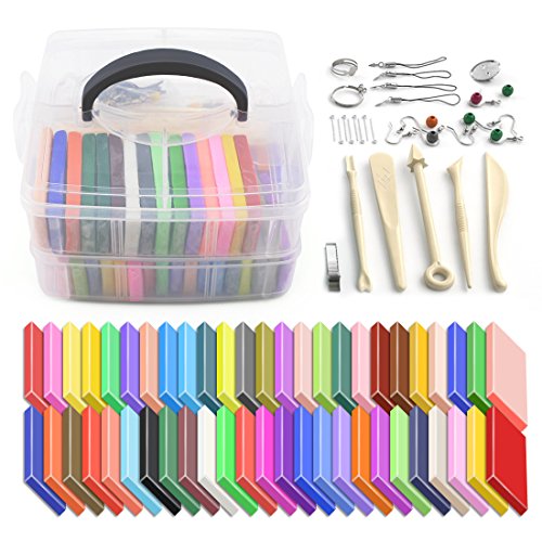 GROWNEER 50 Blocks Polymer Clay Set, Colorful DIY Soft Craft Oven Bake Modelling Clay Kit, with Storage Box, Tools and Accessories GROWNEER 50 Blocks Polymer Clay Set, Colorful DIY Soft Craft Oven Bake Modelling Clay Kit, with Storage Box, Tools and Accessories