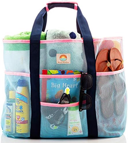 Mesh Beach Bag – Large Family Tote & Pool Bag - Extra Storage - 9 Oversized Pockets for Organization & Zippers, Comfortable Shoulder Strap - Stylish Blue and Pink - Women and Men 1 Mesh Beach Bag – Large Family Tote & Pool Bag - Extra Storage - 9 Oversized Pockets for Organization & Zippers, Comfortable Shoulder Strap - Stylish Blue and Pink - Women and Men