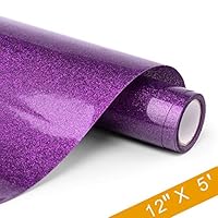 PU HTV Vinyl - 12inch x 5feet Glitter Heat Transfer Vinyl roll for Silhouette Cameo & Cricut Easy to Cut, Weed and Transfer, Iron On Htv Vinyl Design for T-Shirt, clothes and Other Textiles (Purple)