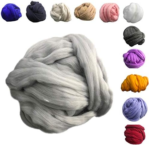 Giant Yarn Wool Extra Soft Wool Knitting Roving/Spinning / Felting Yarn Light Cream Thick， Suitable for Roving Hand Knitting Knitting Scarves Blankets Throws
