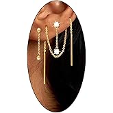 3 Pairs Stack Earrings for Women,Dainty Multiple Piercing Earrings Cubic Zirconia Long Chain Dangle Earring Set,Trendy Punk Statement Jewelry Gifts
