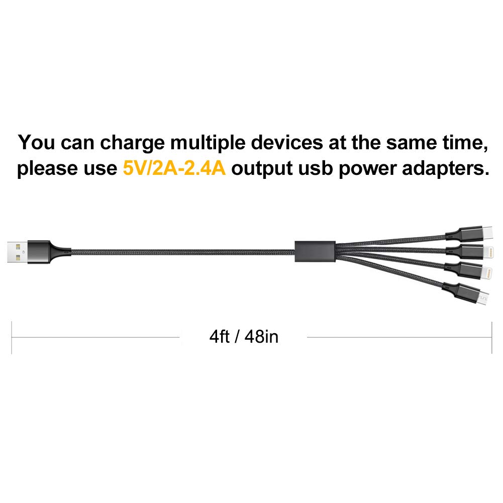 Multi Charging Cable, Multi Charger Cable 2Pack 4FT Nylon Braided Universal 4 in 1 Multiple USB Cable Fast Charging Cord Adapter with Type-C, Micro USB Port Connectors for Cell Phones Tablets and More: Industrial & Scientific