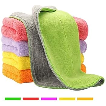 5 Extra Thick Microfiber Cleaning Cloths with 5 Bright Colors, Super Absorbent Dust Cloths Buffing Cloths with Two Color on Two Side, Lint Free Streak Free for Tackling Any Cleaning Job with Ease