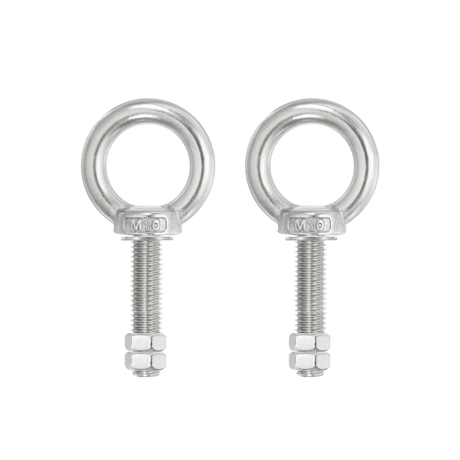PATIKIL Lifting Shoulder Eye Bolts, 2 Pack M10x50 Screw Bolt 304 Stainless Steel Eye Bolts Threaded Screw Eyebolt Shoulder Ring with Double Nuts Fixed for Lifting Hanging