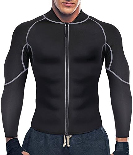 Bingrong Men's Neoprene Long Sleeves Sauna Suit Slimming Fitness Jacket Fat Burner Workout Sweatshirts for Weight Loss