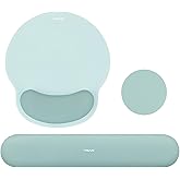 MOSISO Wrist Rest Support for Mouse Pad&Keyboard Set, Circle Curved Ergonomic Mousepad&Coaster Non-Slip Base Home/Office Pain Relief&Easy Typing Pad with Soft Cloth&Silicone Lining, Aquamarine