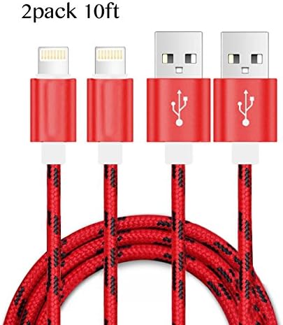 VVinRC 4Pack 6FT Nylon Braided Lightning to USB Cable Charging Charger for iPhone X/8/8 Plus/7/ 7 Plus/ SE/ 6s/ 6 /6 Plus/ 6s Plus/ 5s/ 5c/ 5/ iPad Air/ Mini/ iPod Nano/ Touch (3M2P-RED)