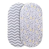 Momcozy Universal Bassinet Sheets Set 2 Pack for Boys & Girls, Soft & Breathable 100% Cotton, Fitted Elastic Design, Grey Animals & Chevron, Fits Oval Halo, Chicco Lullago, Arms Reach, Ingenuity