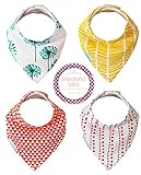Kaydee Baby Teething Bandana Drool and Dribble Bibs with Adjustable Snaps for Girls and for Boys (Dandelions) Set of 4 with Gift Bag