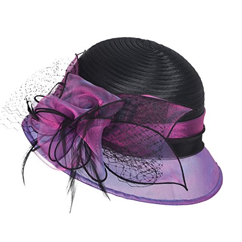 Original One Women's Cloche Bowler Hats KDC1721 For Kentucky Derby Day, Church, Wedding, Tea Party, Ascots (Purple/Black)