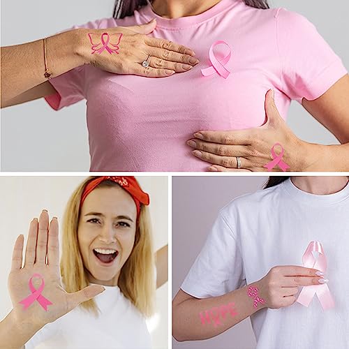 10Pack Pink Temporary Tattoos For Breast Cancer Awareness Glittering