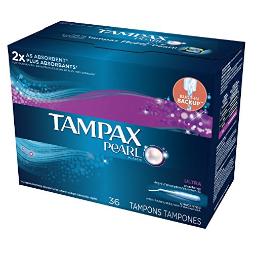 Tampax Pearl Plastic Tampons, Ultra Absorbency, Unscented, 36 Count