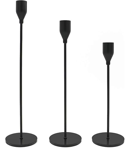 Andiker Lot De 2 Bougeoirs Métal Noir – Design Vintage Et Épuré Pour Bougies Coniques, Déco Table Mariage & Maison