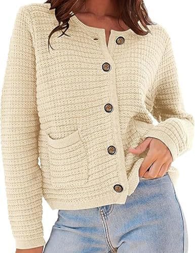 Womens Cardigan Sweaters Vintage Cable Knit Sweater Tweed Jacket