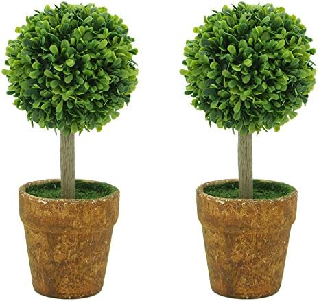 Vimilove Lovely Artificial Plants and Mini Trees , Decor Bonsai for Home , Office Desk Decorations , Green Ball 5.9 inch , Set of 2