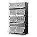 iKayaa DIY Plastic Shoes Rack 16 Cube Water-Proof Shoes Storage Organizer Cabinet with Door for 32 Pairs, 2 extra large Cube for Boots