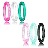 Thin Silicone Wedding Ring Stackable ring For Women By DoerDo, Affordable Rubber Wedding Bands For Active Style - 6 & 8 Rings Pack