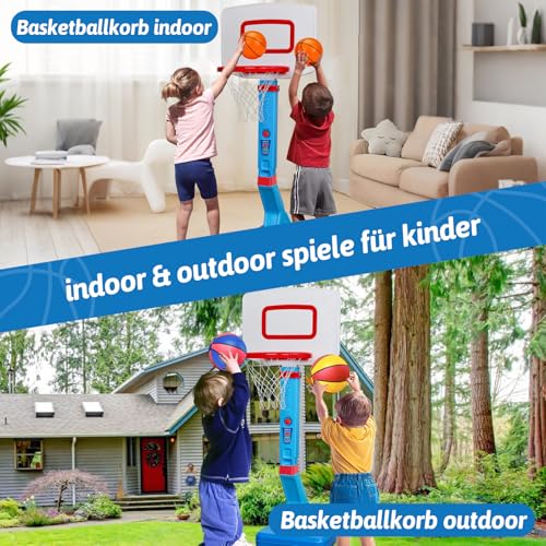 Basketball Hoop Children's Indoor Outdoor Toy from 2 3 4 Years, Height Adjustable Basketball Hoop 70-137 cm with Basketballs & Pump, Children's Toy Gift for Boys Girls from 1 2 3 4 5 Years (Blue)