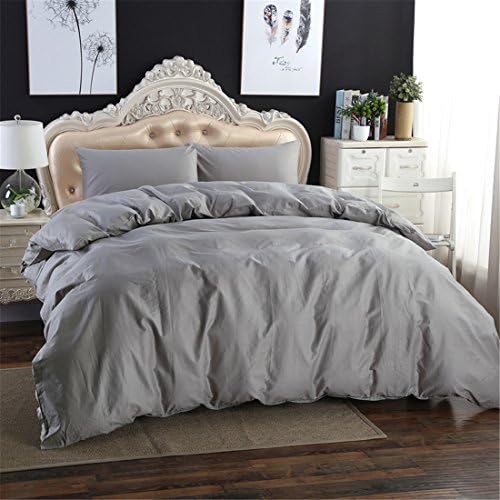 100% Natural Cotton Duvet Cover Light Grey King Size 3 Pcs Set (1 Duvet Cover, 2 Pillowcase) - Soft Comforter Cover Quilt Case - Solid Bedding