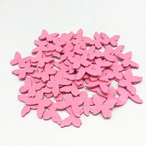20mm Wooden Colored Butterfly Cutouts Confetti Butterflies Shabby Chic Craft Embellishment Gift Tag Pack of 50 (Pink)