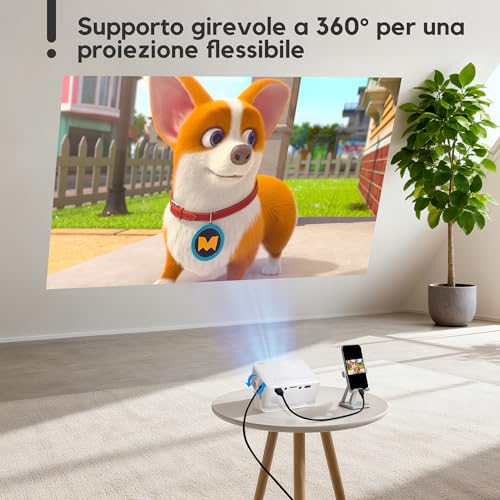 Projector AKIYO O1 Portable Projector 15000 Lumens, 2026 Upgraded 4K Video Projector Support Full HD 1080P, Car Keystone, 50% Zoom, 360° Rotatable for Phone/TV Stick/HDMI/USB/TF