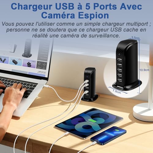 Yadayuki Caméra Cachée WiFi 2.4/5G,HD 1080P Caméra Espion, Mini Camera Espion sans Fil avec Détection de Mouvement/Enregistrement en Boucle ＆Consultation à Distance