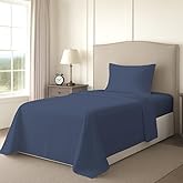 Pizuna Twin Sheet Set 100% Luxury Cotton 1000 Thread Count Soft Sateen Weave Breathable Hotel Quality Cooling Bed Sheets Twin Size Bedding Set with Deep Pocket & Easy Fit Bedsheet (3PC) Dark Blue