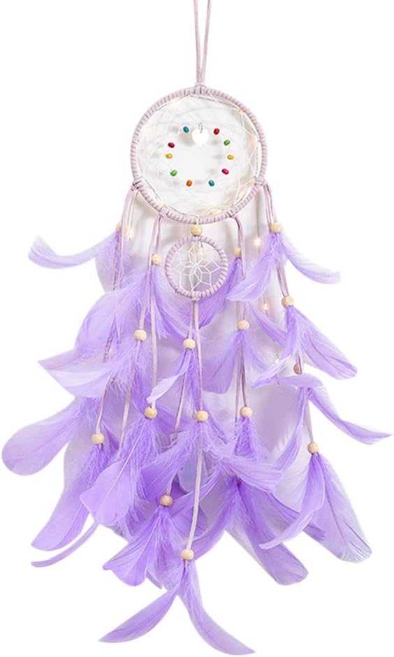 blackbirdlee Dream Catcher Ornament, Valentine Gift for Women Dream Catcher Feather Decoartion with Light, Wedding Party Hanging Ornament Birthday Gift Purple Without Light