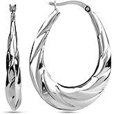 LeCalla 925 Sterling Silver Classic Hoop Earrings for Women | Oval, Round & Chunky Shrimp Hoops | High Polish Lightweight Click-Top Italian Design Jewelry
