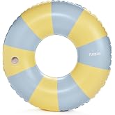 FUNBOY 46" Vintage Yellow&amp;Blue Stripe Pool Float Inner Tube with Cup Holder | Inner Tube Swim Ring, Pool Lounger, Cup Holder