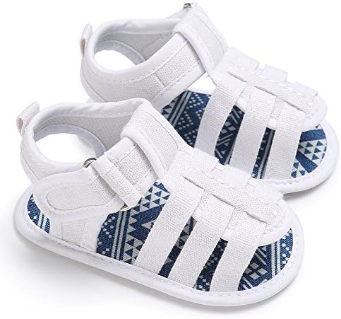 Baby Boys' Stripped Casual Sandals Shoes(12-18 Month, White)