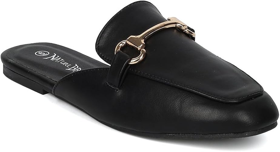 black flat mule slides