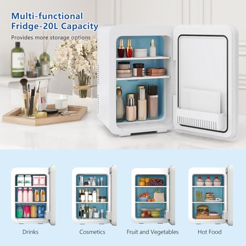 ARTETHYS Mini Fridge for Bedrooms 20L Small Car Fridge Mini Refrigerator with System Cooler and Warmer for Home Office, 220V AC/12V DC, White