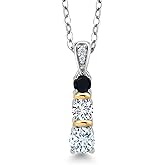 Gem Stone King 925 Silver and 10K Yellow Gold Round Sky Blue Aquamarine White Lab Grown Diamond and Black Onyx Pendant Necklace For Women (0.52 Cttw, Gemstone March Birthstone, with 18 Inch Chain)