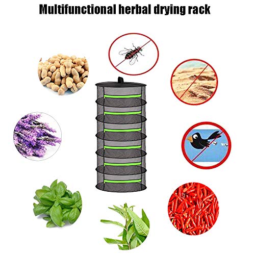 Herb Drying Rack Net 6 Layer 2ft Black Mesh Hanging Plant Drying Rack net with Green Zipper and