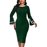 Church Dress for Women Flared Sleeve Midi Pencil Dress Elegant Teacher Office Business Wear to Work Dresses