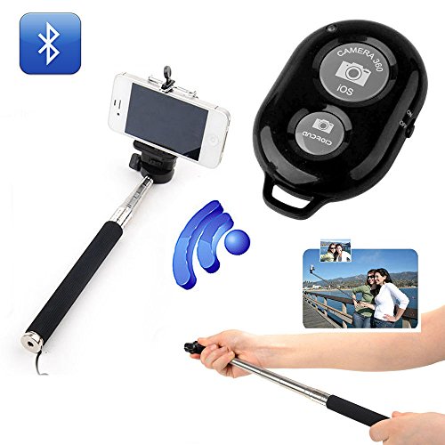 Self-portrait Monopod Selfie Stick with Extendable Handheld Wireless Bluetooth Remote with Handle for Iphone 6 & 6 Plus 5s 5c 5 4s 4 , Samsung Galaxy Android Smartphone Cell Phone Black