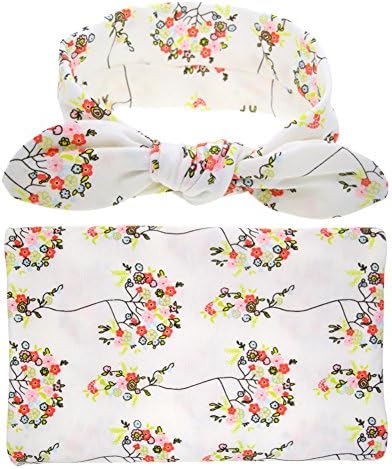 LUHEN Baby Swaddling Receiving Blankets Newborn Blanket Headband Set