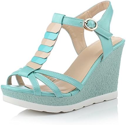 AmooTa Women's Soft Material Peep Toe High-Heels Buckle Assorted Colors Sandals, Blue, 39