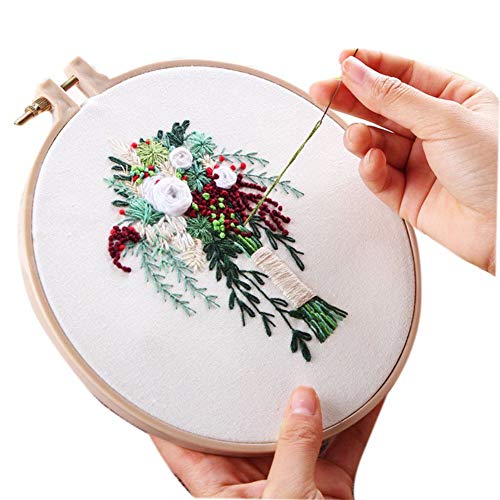 ESHOO Full Range of Embroidery Starter Kit with Flower Pattern Including Embroidery Hoops and Color Threads Cross Stitch Tool Kit for Beginners